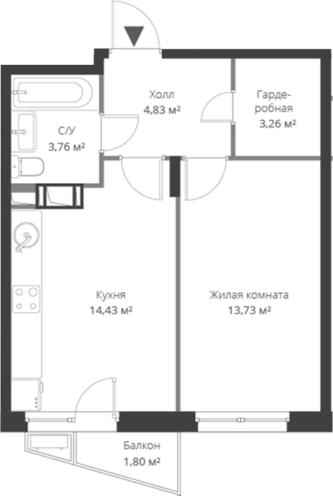 Планировка — ВЕРЕН НОРТ Cертолово, 2-комн., 40 м²