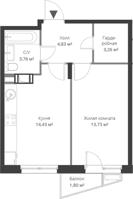 Планировка — ВЕРЕН НОРТ Cертолово, 2-комн., 40 м²