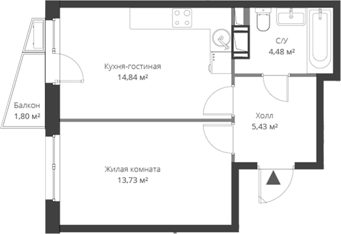Планировка — ВЕРЕН НОРТ Cертолово, 2-комн., 38 м²