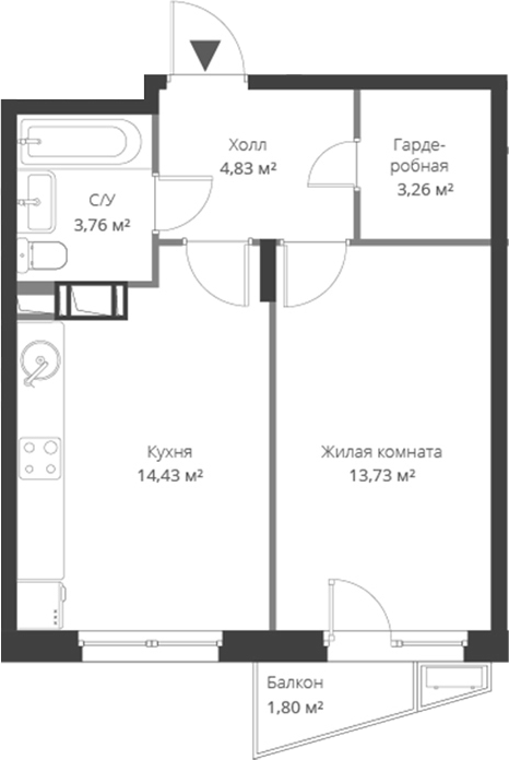 Планировка — ВЕРЕН НОРТ Cертолово, 2-комн., 40 м²