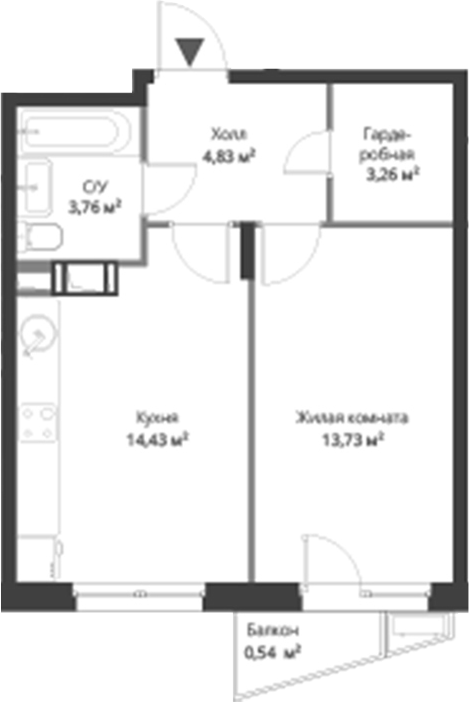 Планировка — ВЕРЕН НОРТ Cертолово, 2-комн., 40 м²