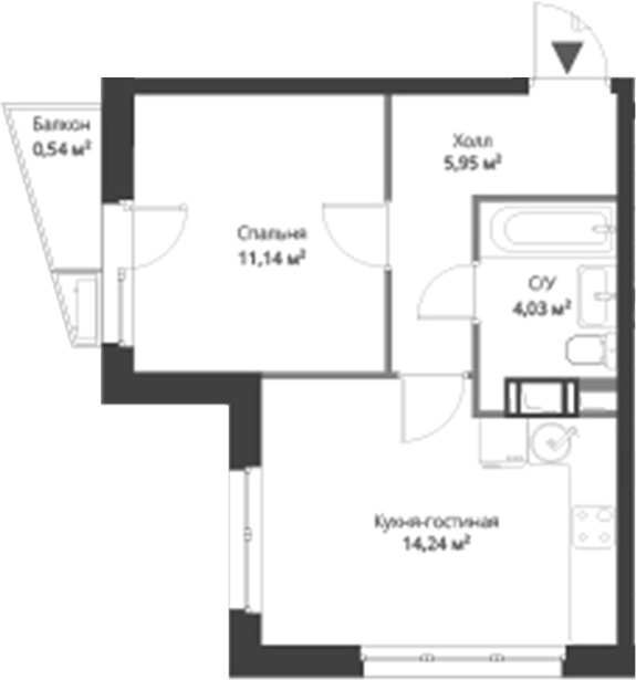 Планировка — ВЕРЕН НОРТ Cертолово, 1-комн., 35 м²