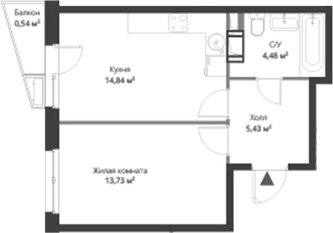 Планировка — ВЕРЕН НОРТ Cертолово, 2-комн., 38 м²