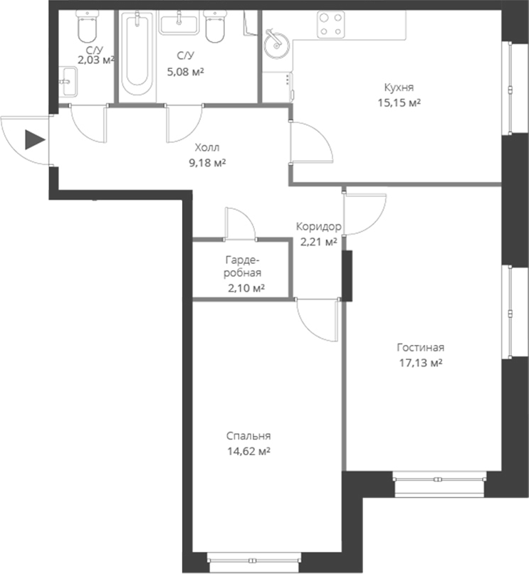 Планировка — ВЕРЕН НОРТ Cертолово, 3-комн., 67 м²
