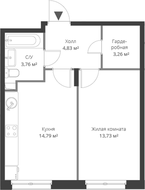 Планировка — ВЕРЕН НОРТ Cертолово, 2-комн., 40 м²