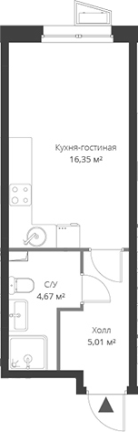 Планировка — ВЕРЕН НОРТ Cертолово, Студия, 26 м²