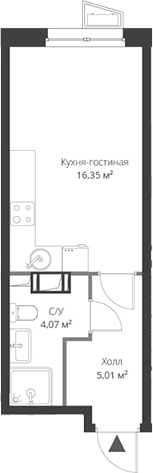 Планировка — ВЕРЕН НОРТ Cертолово, Студия, 25 м²