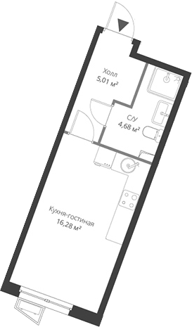 Планировка — ВЕРЕН НОРТ Cертолово, Студия, 26 м²