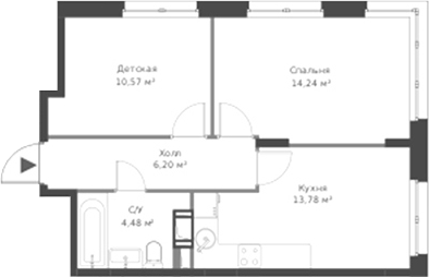 Планировка — ВЕРЕН НОРТ Cертолово, 2-комн., 50 м²