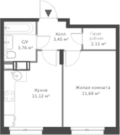 Планировка — ВЕРЕН НОРТ Cертолово, 1-комн., 32 м²