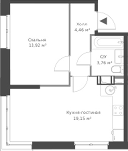 Планировка — ВЕРЕН НОРТ Cертолово, 2-комн., 41 м²