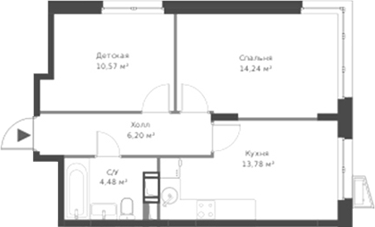 Планировка — ВЕРЕН НОРТ Cертолово, 2-комн., 49 м²