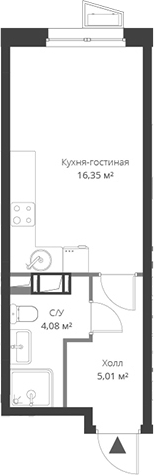 Планировка — ВЕРЕН НОРТ Cертолово, Студия, 25 м²