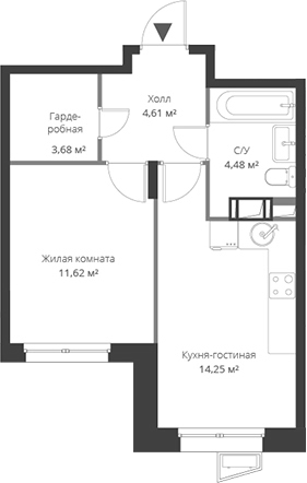 Планировка — ВЕРЕН НОРТ Cертолово, 2-комн., 39 м²