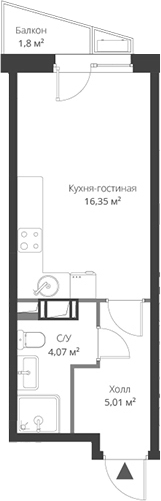 Планировка — ВЕРЕН НОРТ Cертолово, Студия, 25 м²