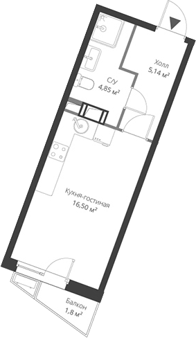 Планировка — ВЕРЕН НОРТ Cертолово, Студия, 26 м²