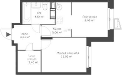 Планировка — ВЕРЕН НОРТ Cертолово, 2-комн., 38 м²