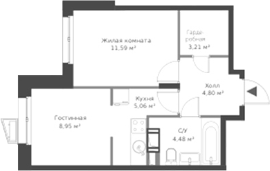 Планировка — ВЕРЕН НОРТ Cертолово, 2-комн., 38 м²