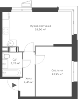 Планировка — ВЕРЕН НОРТ Cертолово, 2-комн., 41 м²