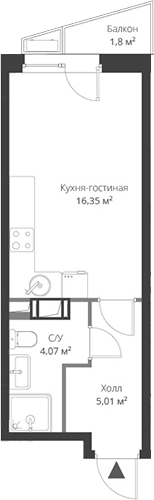 Планировка — ВЕРЕН НОРТ Cертолово, Студия, 25 м²