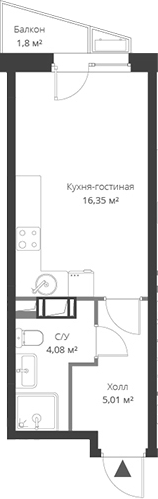 Планировка — ВЕРЕН НОРТ Cертолово, Студия, 25 м²