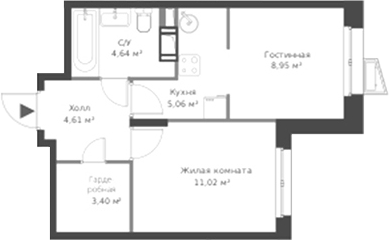 Планировка — ВЕРЕН НОРТ Cертолово, 2-комн., 38 м²