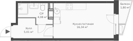 Планировка — ВЕРЕН НОРТ Cертолово, Студия, 25 м²
