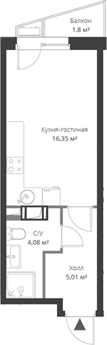 Планировка — ВЕРЕН НОРТ Cертолово, Студия, 25 м²
