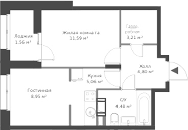 Планировка — ВЕРЕН НОРТ Cертолово, 2-комн., 38 м²