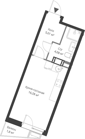 Планировка — ВЕРЕН НОРТ Cертолово, Студия, 25 м²
