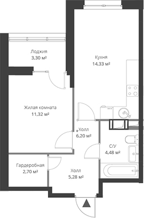 Планировка — ВЕРЕН НОРТ Cертолово, 2-комн., 41 м²