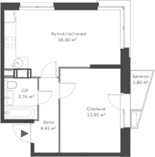 Планировка — ВЕРЕН НОРТ Cертолово, 2-комн., 41 м²