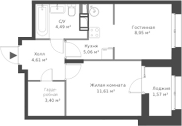 Планировка — ВЕРЕН НОРТ Cертолово, 2-комн., 38 м²