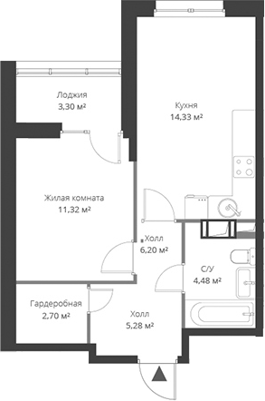 Планировка — ВЕРЕН НОРТ Cертолово, 2-комн., 41 м²