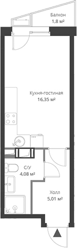 Планировка — ВЕРЕН НОРТ Cертолово, Студия, 25 м²