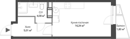 Планировка — ВЕРЕН НОРТ Cертолово, Студия, 25 м²