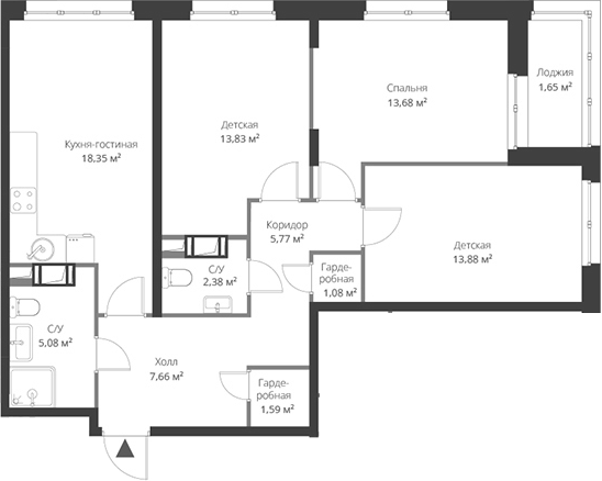 Планировка — ВЕРЕН НОРТ Cертолово, 4-комн., 83 м²