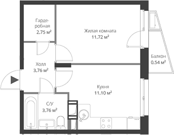 Планировка — ВЕРЕН НОРТ Cертолово, 1-комн., 33 м²