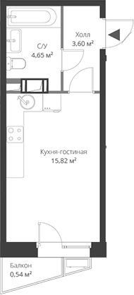 Планировка — ВЕРЕН НОРТ Cертолово, Студия, 24 м²