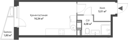 Планировка — ВЕРЕН НОРТ Cертолово, Студия, 25 м²