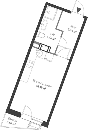 Планировка — ВЕРЕН НОРТ Cертолово, Студия, 26 м²