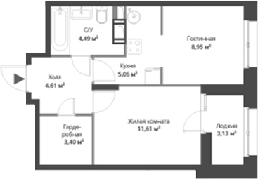 Планировка — ВЕРЕН НОРТ Cертолово, 2-комн., 38 м²