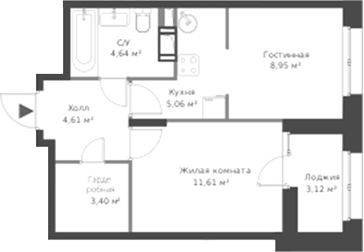 Планировка — ВЕРЕН НОРТ Cертолово, 2-комн., 38 м²