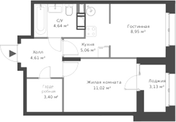 Планировка — ВЕРЕН НОРТ Cертолово, 2-комн., 38 м²
