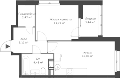 Планировка — ВЕРЕН НОРТ Cертолово, 2-комн., 40 м²