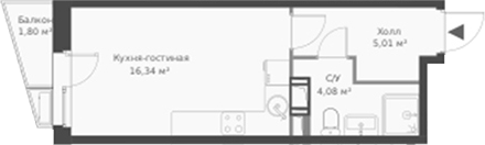 Планировка — ВЕРЕН НОРТ Cертолово, Студия, 25 м²