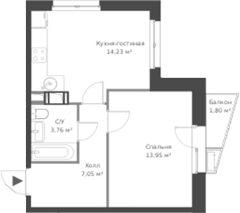 Планировка — ВЕРЕН НОРТ Cертолово, 2-комн., 39 м²