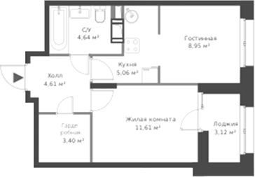 Планировка — ВЕРЕН НОРТ Cертолово, 2-комн., 38 м²
