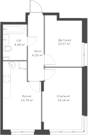 Планировка — ВЕРЕН НОРТ Cертолово, 2-комн., 50 м²