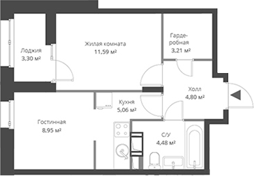Планировка — ВЕРЕН НОРТ Cертолово, 2-комн., 38 м²